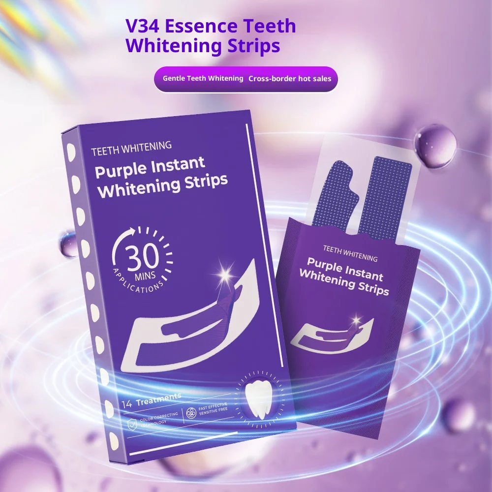 Teeth Whitening Strips - Tiras Blanqueadoras de Dientes Púrpuras Sin